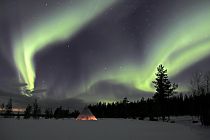 Ein traumhaftes Polarlicht über uns während einer Nacht an der Zeltkota